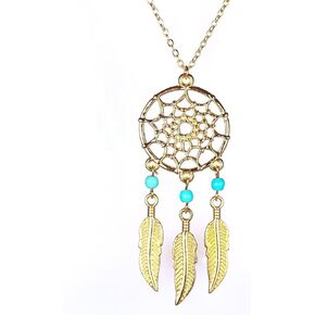 Bohemian Dream Catcher Necklace for Women Girls Tassel Feather Turquoise Beads Long Chain Necklace Boho Vintage Tribal Dream Catcher Pendant Necklace Party Festival Birthday Anniversary Jewelry Gifts