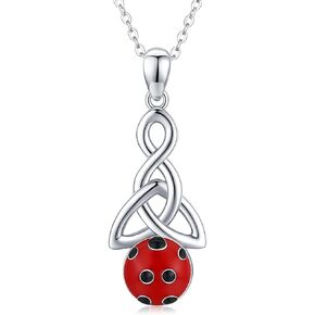 JUSTKIDSTOY Ladybug Necklace Sterling Silver Celtic Knot Pendant Necklace Ladybug Jewelry Gift for Women Girls