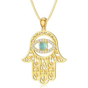 Feeot Evil Eye Hamsa Hand Necklace 18K Gold Plated Evil Eye Pendant with Natural Turquoise Jewelry Gifts for Women Girls