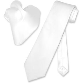 Vesuvio Napoli Solid WHITE Color NeckTie & Handkerchief Men's Neck Tie Set