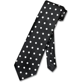 Vesuvio Napoli NeckTie BLACK w/WHITE Polka Dots Design Men's Neck Tie