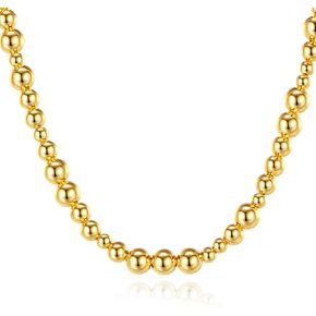Hius 18K Gold Plated Beads Necklace for Women, Chunky Ball Chain Necklace, Gold Statement Women's Jewelry
