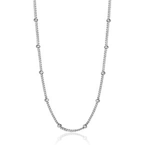 Hoops & Loops 925 Sterling Silver 2mm Bead Station Cable Chain Necklace for Women Teen Girls, 16 18 20 24 30-Inch, Silver, Yellow, Rose Gold