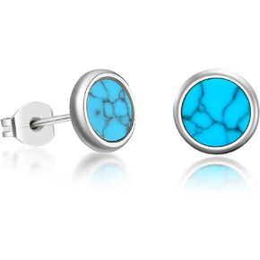 Pure Titanium Earring For Sensitive Ear High Polish Round Synthetic Malachite/Obsidian/Blue Turquoise Stud Earrings