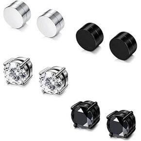 Stainless Steel Interattraction Non-piercing Biker Stud Earrings Set Piercing Huggie Small Hoop Surgical Steel Earring Stud Set Cubic Zirconia Hypoallergenic Earring for Mens Womens Teens