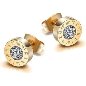 ZHOUMEIWENSP 1 Pair Stainless Steel Circle Round Stud Earrings Roman Numeral Earrings for Men Womens