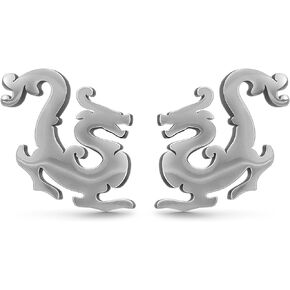 Dragon Stud Earrings Stainless Steel Chinese Dragon Japanese Earring Retro Black Silver for Men Women Jewelry