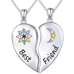 Mother's Day Gifts Sister Necklaces/Mother Daughter Necklaces/Friendship Necklaces for 2 Sterling Silver Heart Necklace Twin Sorority Heart Halves Matching Family Birthday Gifts form Dad Mom Grandmother Son Besties