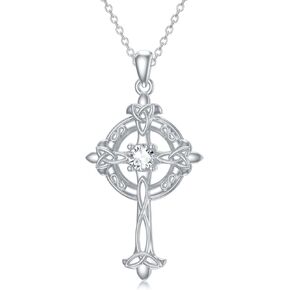 Moissanite Diamond Cross Necklace for Women 18K White Gold Plated Silver Crucifix Cross Pendant Necklace Faith Jewelry Birthday Mother's Day Gift for Her Mom, 18+2 Inch