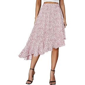 Afibi Women's Boho Floral High Waisted High Low Asymmetric Hem Midi Long Skirt