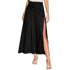 تنورة نسائية مكشكشة من SOFIA'S Choice تنورة طويلة بفتحة جانبية وفخذ عالية الخصر على شكل حرف A in Kuwait