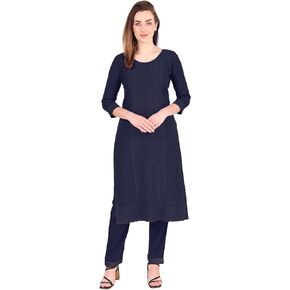 ladyline Womens Chikankari Schiffli Embroidered Sequins Kurta with Pants Set Dress (REKP NLLKP)