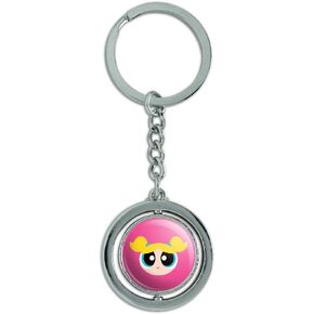 GRAPHICS & MORE Powerpuff Girls Bubbles Head Keychain Spinning Round Chrome Plated Metal