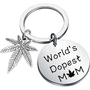LQRI Marijuana Leaf Weed Mom Gift World's Dopest Mom Keychain Cannabis Leaf Marijuana Jewelry Funny 420 Gift for Mom