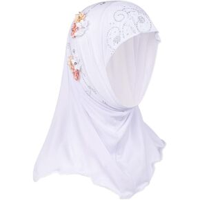 Lovely Flowers Rhinestone Muslim Little Girls Hijab Islamic Arab One Piece Head Wrap Scarf Shawl Turban for 3-7 Years