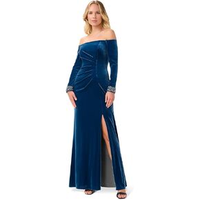 Adrianna Papell Women's Velvet Off The Shoulder Gown