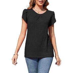 Dimur Womens Tops Petal Sleeve T Shirts Pleated Neck Summer Blouse Cute Clothes Dressy Casual