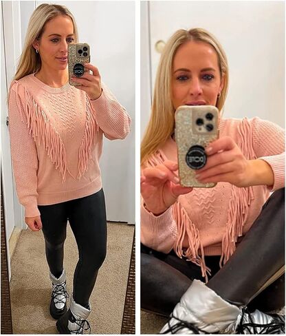 Women Soft Boho Fringe Sweater Tops Trendy Cozy Crew Neck Tassel Knit Pullover Jumpers in Saudi Arabia