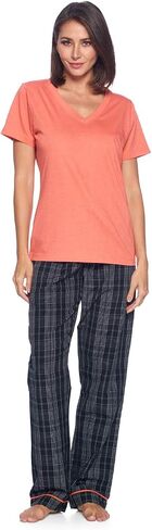 Ashford & Brooks Women's Short Sleeve Pajamas Set | Woven Plaid Sleepwear & Loungewear Jersey Shirt PJ Pants Set in Saudi Arabia