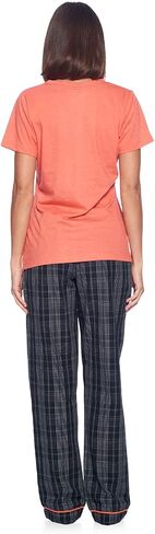 Ashford & Brooks Women's Short Sleeve Pajamas Set | Woven Plaid Sleepwear & Loungewear Jersey Shirt PJ Pants Set in Saudi Arabia
