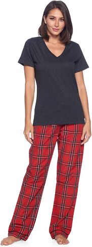 Ashford & Brooks Women's Short Sleeve Pajamas Set | Woven Plaid Sleepwear & Loungewear Jersey Shirt PJ Pants Set in Saudi Arabia