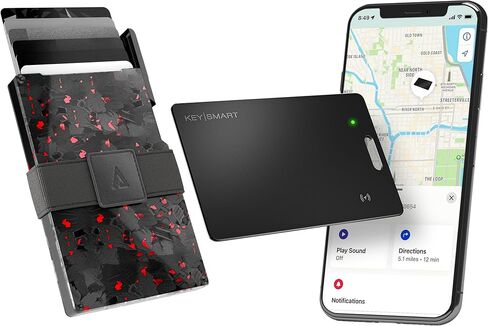 حزمة محفظة KeySmart STATIK Ultimate - محفظة Statik Pop Up Wallet SmartCard رفيعة لتتبع المحفظة - حجب RFID، تصميم بسيط والعثور على تطبيقي - يحمل إجمالي 15 بطاقة - ألياف الكربون الحمراء in Kuwait