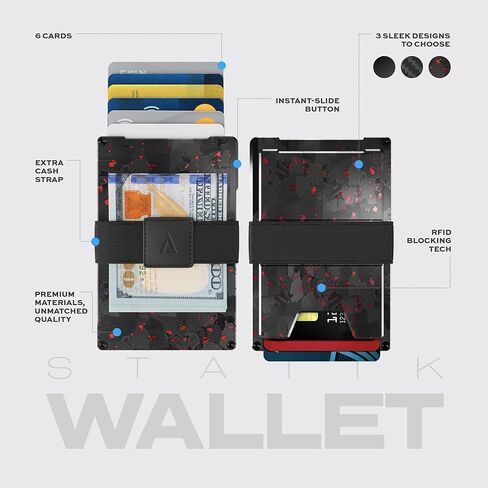 حزمة محفظة KeySmart STATIK Ultimate - محفظة Statik Pop Up Wallet SmartCard رفيعة لتتبع المحفظة - حجب RFID، تصميم بسيط والعثور على تطبيقي - يحمل إجمالي 15 بطاقة - ألياف الكربون الحمراء in Kuwait