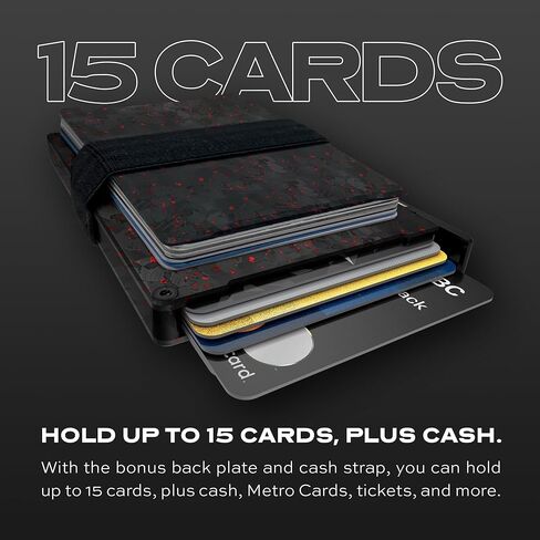 حزمة محفظة KeySmart STATIK Ultimate - محفظة Statik Pop Up Wallet SmartCard رفيعة لتتبع المحفظة - حجب RFID، تصميم بسيط والعثور على تطبيقي - يحمل إجمالي 15 بطاقة - ألياف الكربون الحمراء in Kuwait