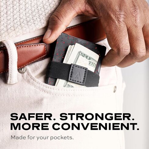 حزمة محفظة KeySmart STATIK Ultimate - محفظة Statik Pop Up Wallet SmartCard رفيعة لتتبع المحفظة - حجب RFID، تصميم بسيط والعثور على تطبيقي - يحمل إجمالي 15 بطاقة - ألياف الكربون الحمراء in Kuwait