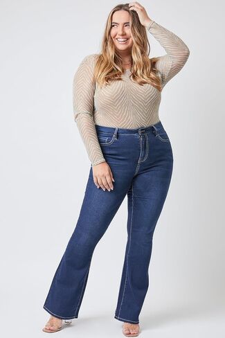YMI Women's Plus Size Hyperdenim Super Stretchy Flare Jeans in Saudi Arabia