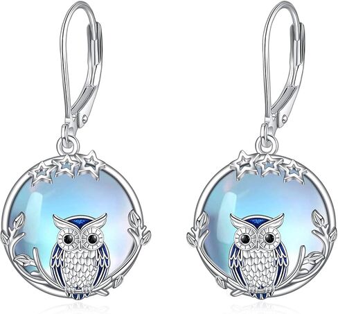 Moonstone Owl/Bee Dangle Earrings Sterling Silver Leverback Drop Earrings Jewelry Gifts for Women Girls in Saudi Arabia