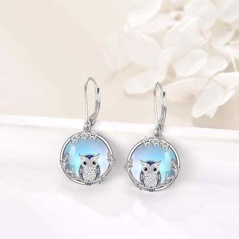 Moonstone Owl/Bee Dangle Earrings Sterling Silver Leverback Drop Earrings Jewelry Gifts for Women Girls in Saudi Arabia
