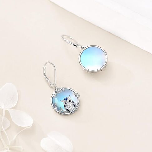 Moonstone Owl/Bee Dangle Earrings Sterling Silver Leverback Drop Earrings Jewelry Gifts for Women Girls in Saudi Arabia
