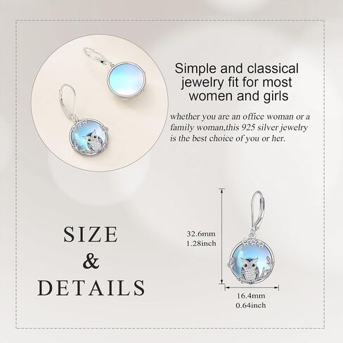 Moonstone Owl/Bee Dangle Earrings Sterling Silver Leverback Drop Earrings Jewelry Gifts for Women Girls in Saudi Arabia