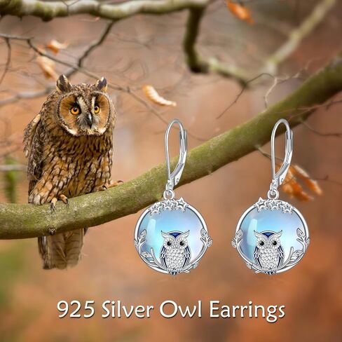 Moonstone Owl/Bee Dangle Earrings Sterling Silver Leverback Drop Earrings Jewelry Gifts for Women Girls in Saudi Arabia