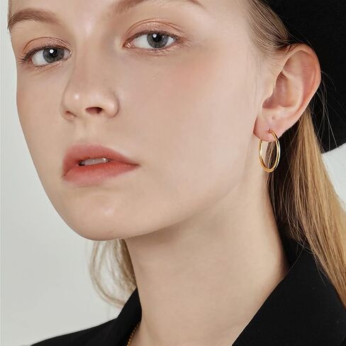 3 Pairs Big Hoop Earrings for Women, 14K Gold Plated Rose Gold Plated Silver Stainless Steel Large Hoops Set for Women Girls in Kuwait