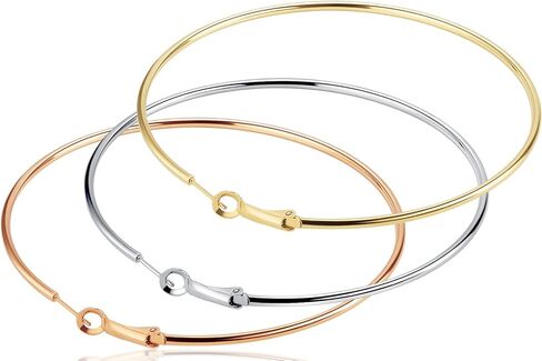 3 Pairs Big Hoop Earrings for Women, 14K Gold Plated Rose Gold Plated Silver Stainless Steel Large Hoops Set for Women Girls in Kuwait