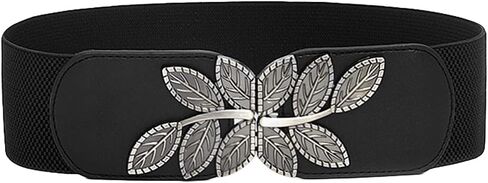 Weenkeey Wide Elastic Waist Belt Vintage Wide Waist Belt Fashion Cinch Belt with Leaf Buckle for Dress Shirts Coat - Black, black, One size in Kuwait