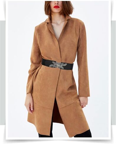 Weenkeey Wide Elastic Waist Belt Vintage Wide Waist Belt Fashion Cinch Belt with Leaf Buckle for Dress Shirts Coat - Black, black, One size in Kuwait