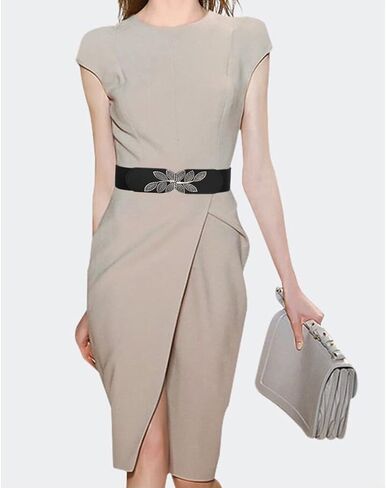 Weenkeey Wide Elastic Waist Belt Vintage Wide Waist Belt Fashion Cinch Belt with Leaf Buckle for Dress Shirts Coat - Black, black, One size in Kuwait