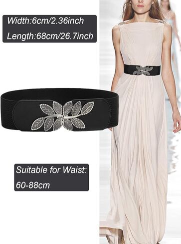 Weenkeey Wide Elastic Waist Belt Vintage Wide Waist Belt Fashion Cinch Belt with Leaf Buckle for Dress Shirts Coat - Black, black, One size in Kuwait