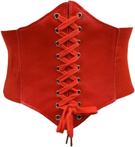 Women's Retro Lace-up Waist Belt Wide Elastic Adjustable Leather Corset Waistband in Saudi Arabia