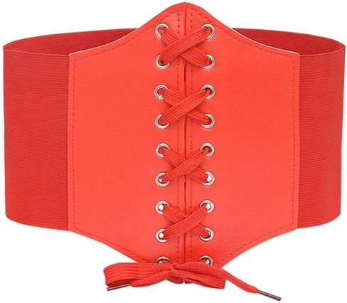 Women's Retro Lace-up Waist Belt Wide Elastic Adjustable Leather Corset Waistband in Saudi Arabia