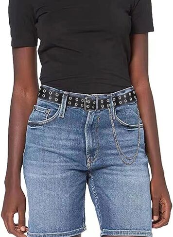 أحزمة جلدية من SUMGOGO ذات جروميت مزدوج للنساء حزام فاسق مع سلسلة جينز للنساء والرجال أحزمة بفتحتين بعرض 1.5 in Kuwait