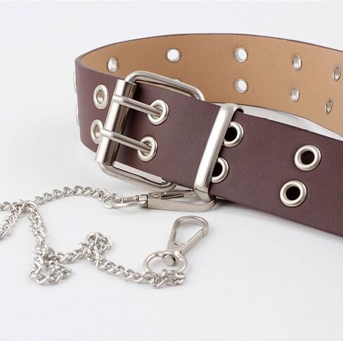 أحزمة جلدية من SUMGOGO ذات جروميت مزدوج للنساء حزام فاسق مع سلسلة جينز للنساء والرجال أحزمة بفتحتين بعرض 1.5 in Kuwait