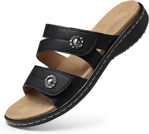 SHIBEVER Women Dressy Flat Sandals: Comfortable Arch Support Sandal | Non Slip Orthopedic Slip On Flats - Adjustable Fit Wide Feet - Summer All Day Standing Walking Sandal in Saudi Arabia