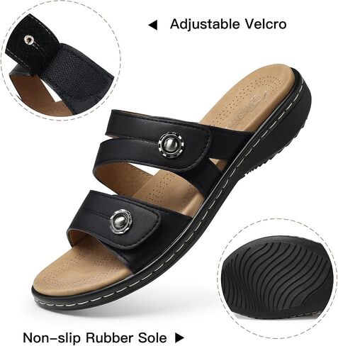 SHIBEVER Women Dressy Flat Sandals: Comfortable Arch Support Sandal | Non Slip Orthopedic Slip On Flats - Adjustable Fit Wide Feet - Summer All Day Standing Walking Sandal in Saudi Arabia