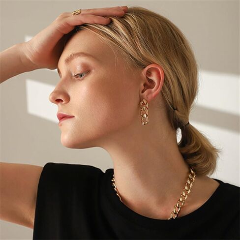 Chain Link Earrings for Women Girls Simple Gold Silver Plated Chunky Cool Twisted Oval Geometry Symmetrical Paperclip Link Dainty Hypoallergenic Dangle Drop Earrings for Her Daily Party Trendy Jewelry Gifts in Saudi Arabia