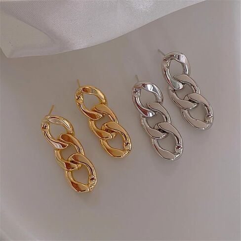 Chain Link Earrings for Women Girls Simple Gold Silver Plated Chunky Cool Twisted Oval Geometry Symmetrical Paperclip Link Dainty Hypoallergenic Dangle Drop Earrings for Her Daily Party Trendy Jewelry Gifts in Saudi Arabia