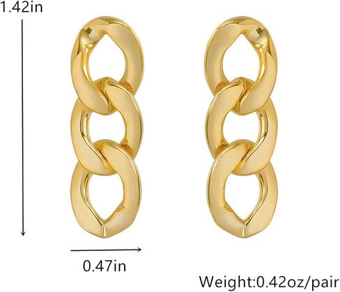 Chain Link Earrings for Women Girls Simple Gold Silver Plated Chunky Cool Twisted Oval Geometry Symmetrical Paperclip Link Dainty Hypoallergenic Dangle Drop Earrings for Her Daily Party Trendy Jewelry Gifts in Saudi Arabia
